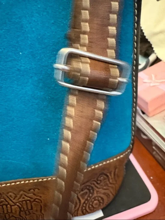 Handcrafted Peruvian Handcrafted Turquoise & Brown Embossed Crossbody Bag - Picture 8 of 12